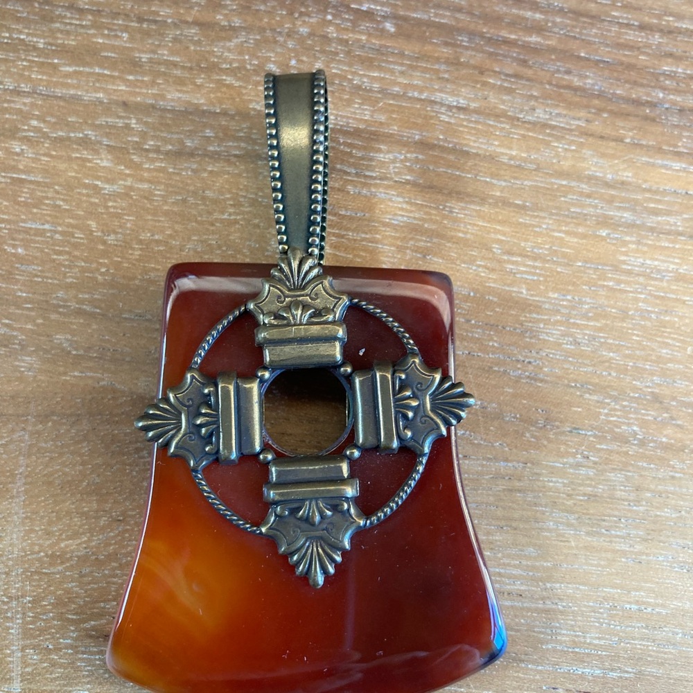 Beautiful Dramatic Rust Orange Stone Pendant Goth… - image 2